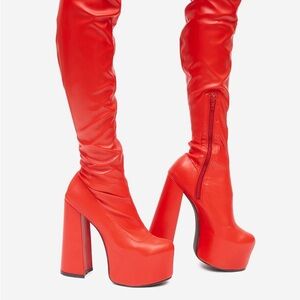 Red Havasu thigh high platform boots. Lemon Drop by Privileged. Size 10.